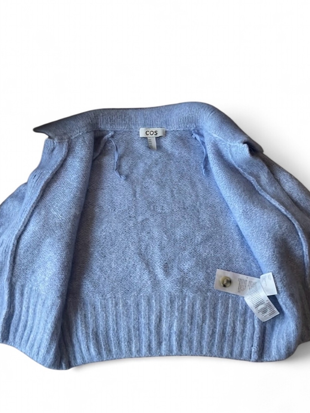 COS *WOOL/ALPACA* Sky Light Baby Blue Short Sleeve Knit Cardigan Sweater XSMALL - Picture 10 of 14